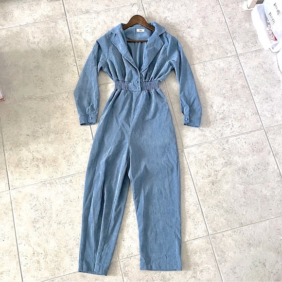 Urban Outfitters Pants - Urban Outfitters Blue Corduroy Blazer Open Front Long Sleeve Jumpsuit